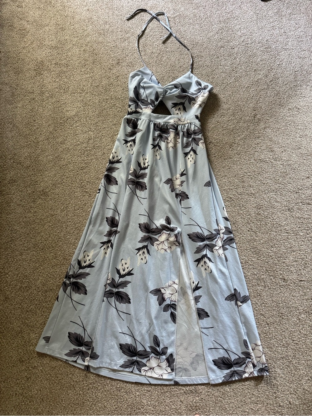 Light Blue Floral Halter Maxi Dress